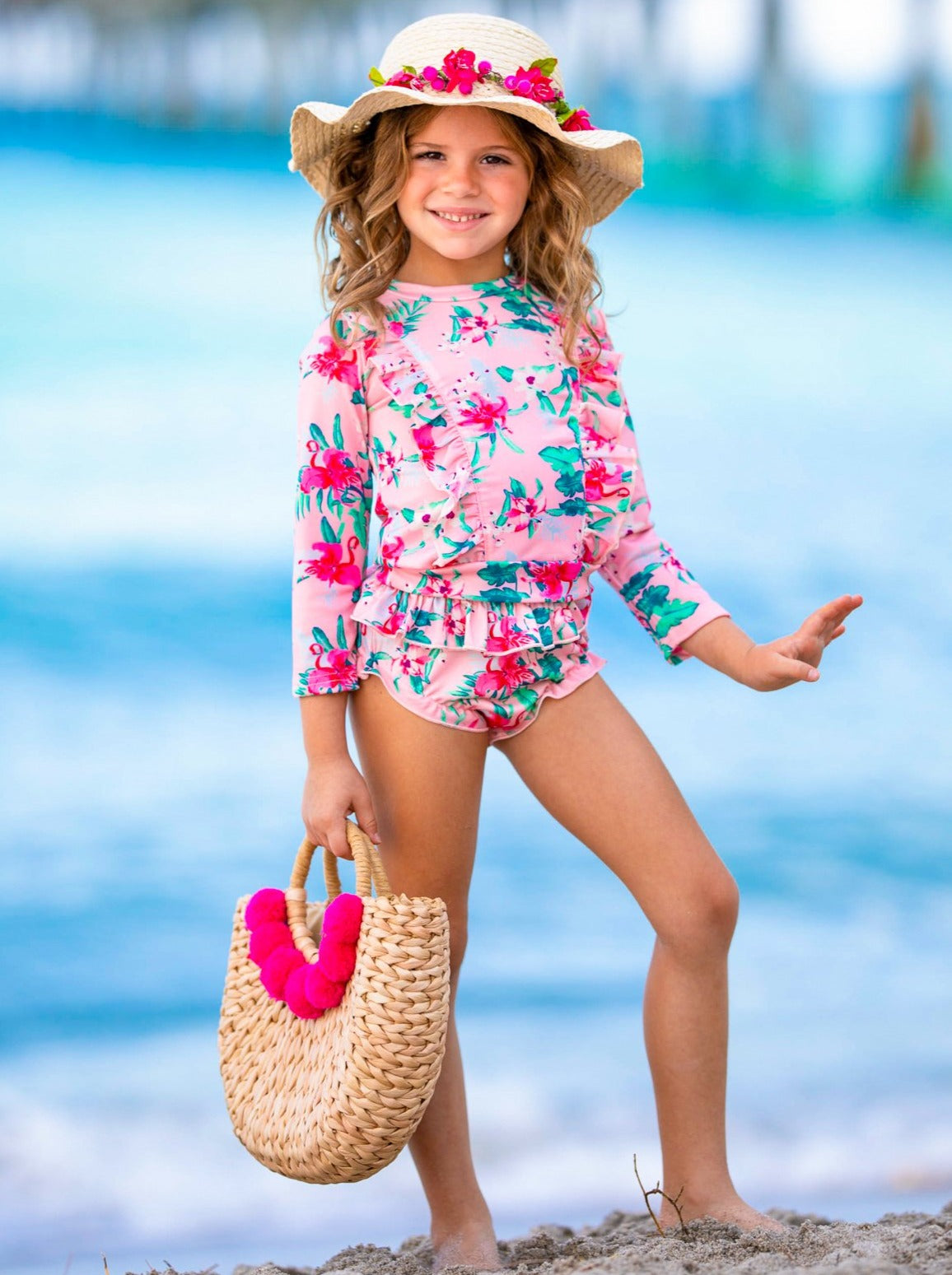 Toddler Girls Swimwear | Girls Floral Rash Guard Two Piece Swimsuit