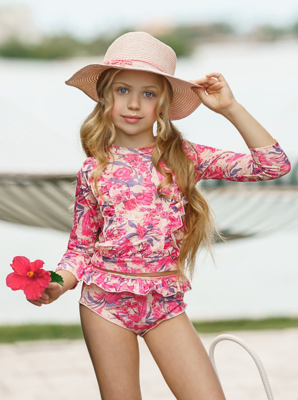 Toddler Girls Swimwear | Girls Floral Rash Guard Two Piece Swimsuit