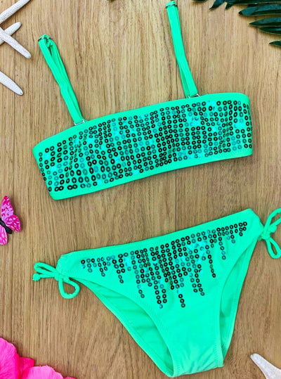 Two-Piece Girls Swimsuits | Little Girls Sequin Bikini Swimsuit
