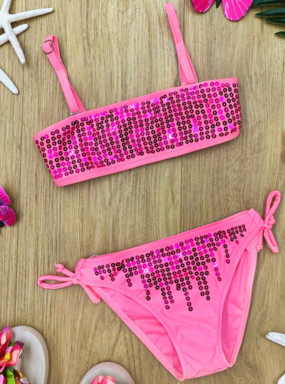 Two-Piece Girls Swimsuits | Little Girls Sequin Bikini Swimsuit