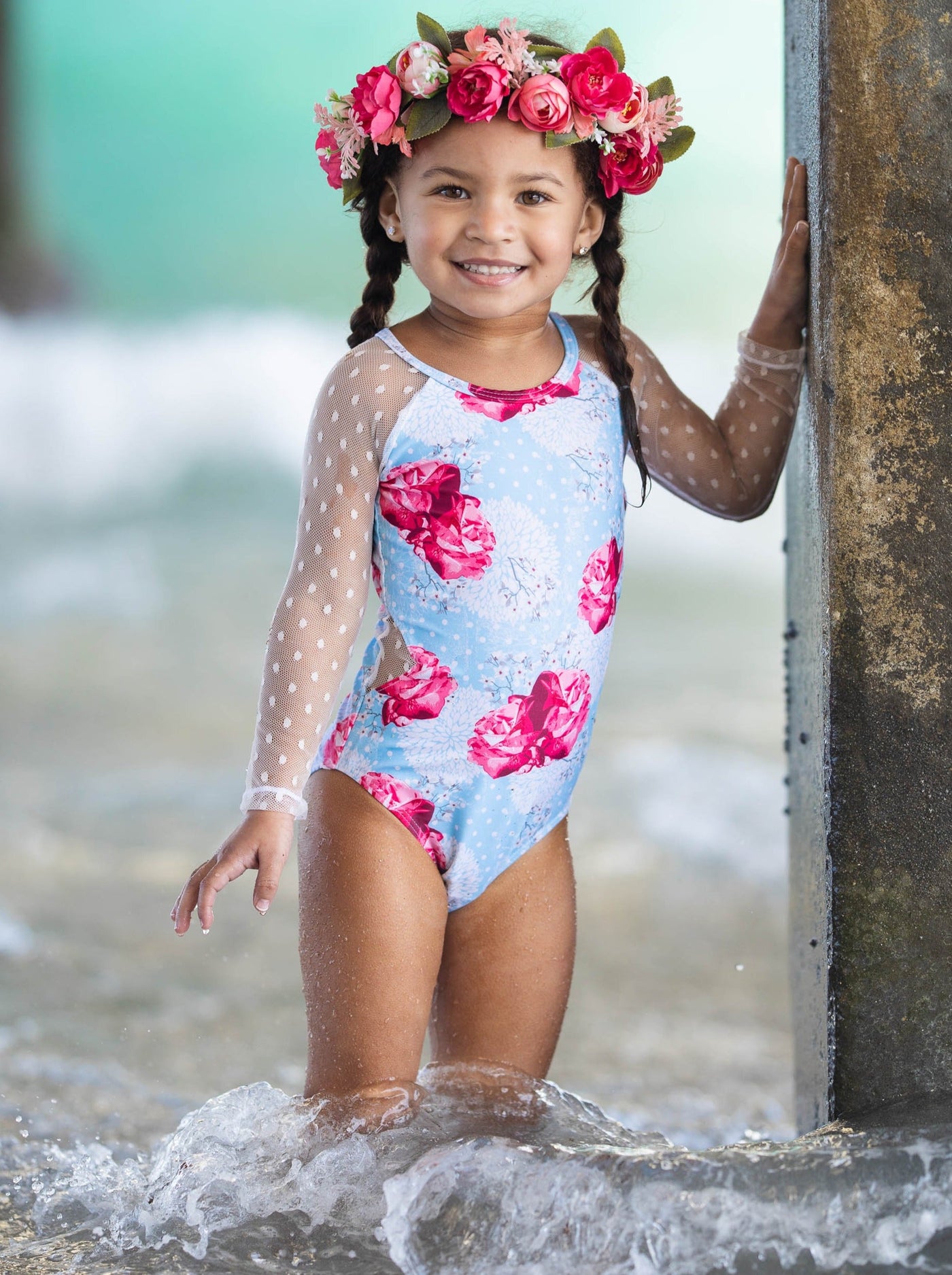Toddler Rash Guard Swimsuit | Girls Floral One Piece Swimsuit