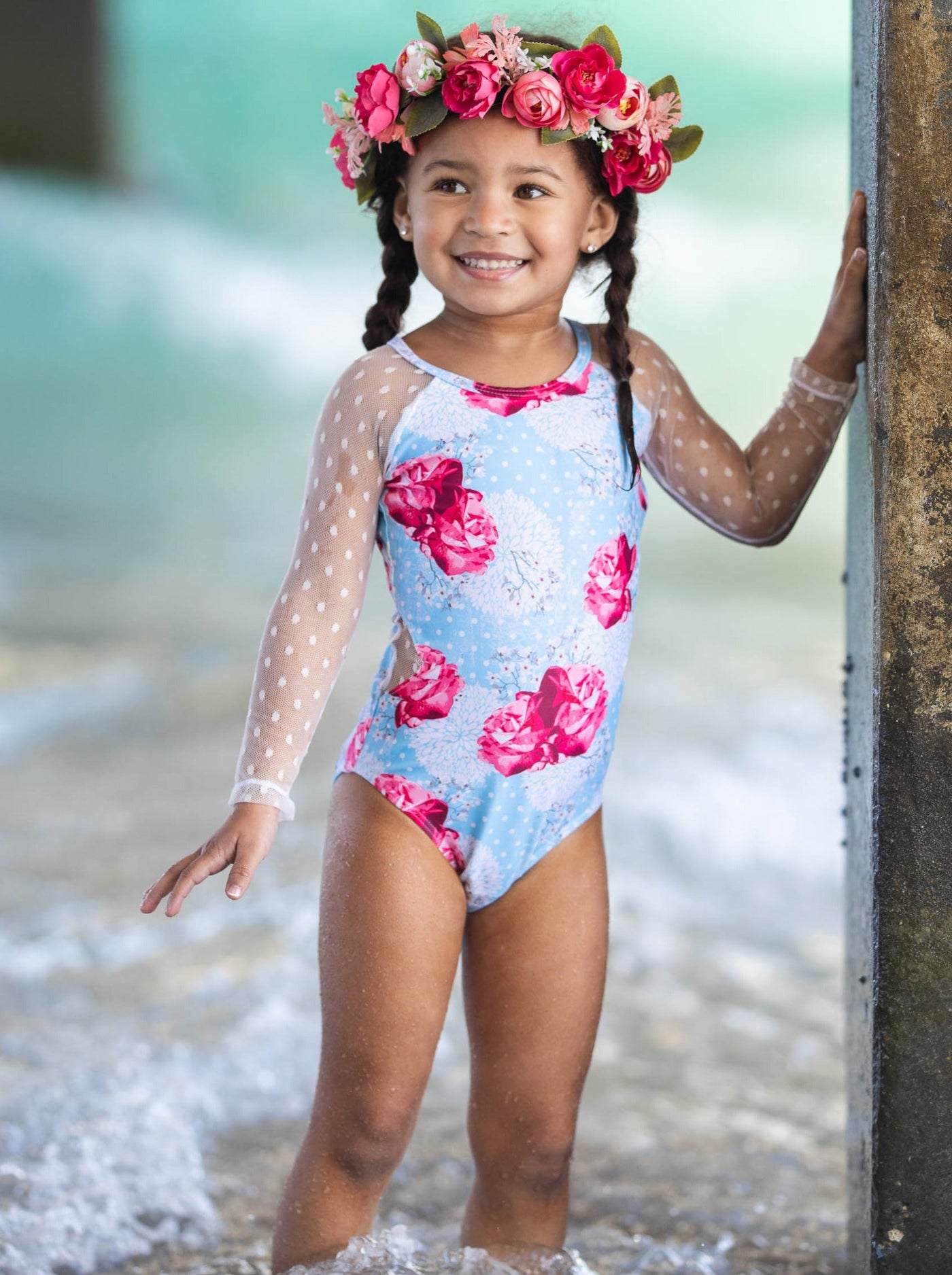 Toddler Rash Guard Swimsuit | Girls Floral One Piece Swimsuit