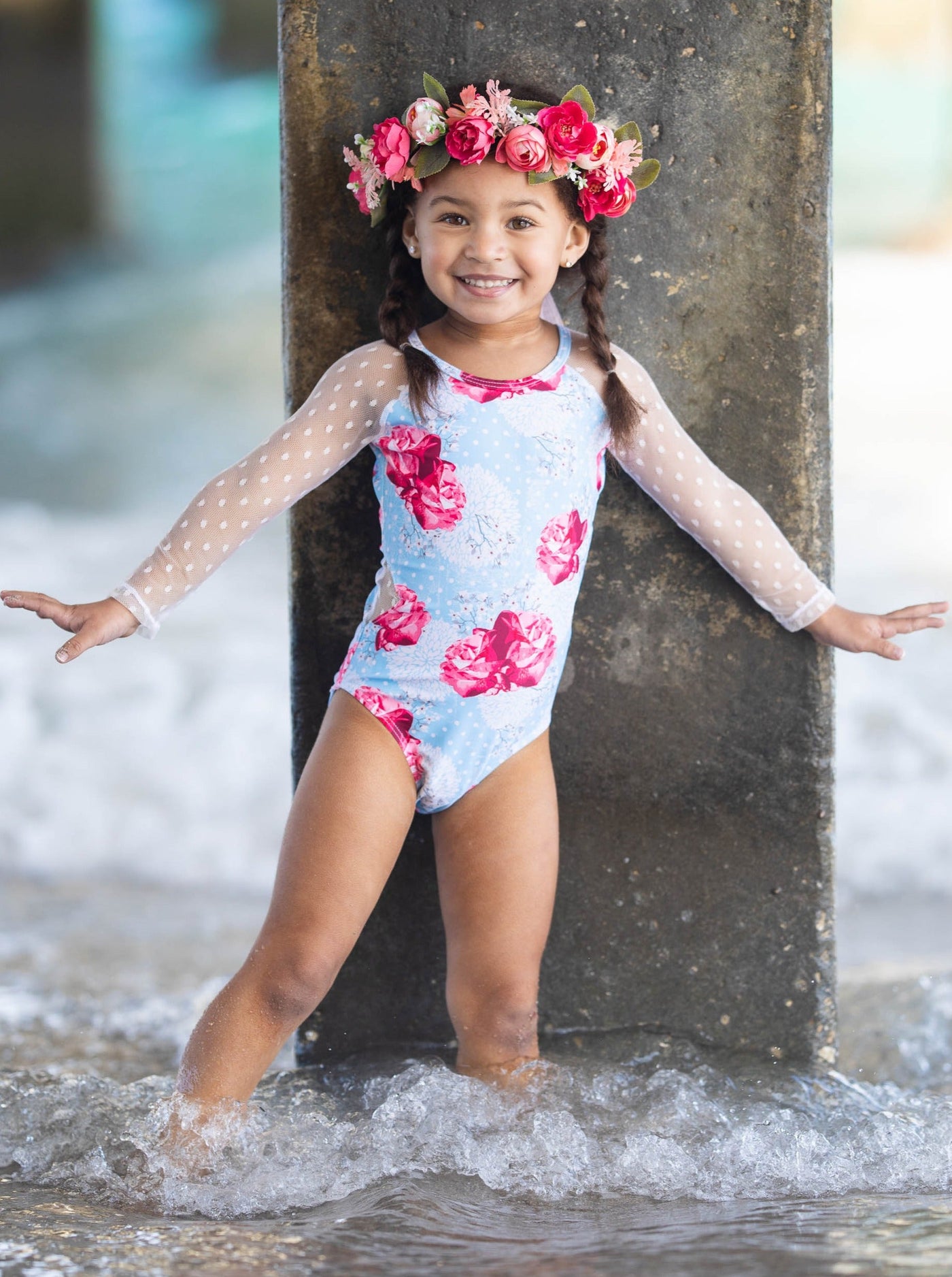 Toddler Rash Guard Swimsuit | Girls Floral One Piece Swimsuit