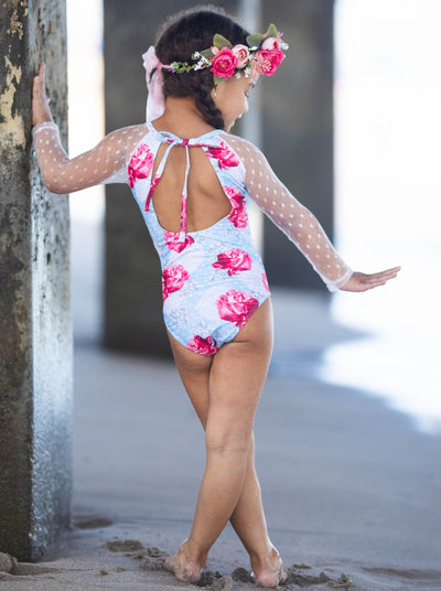 Toddler Rash Guard Swimsuit | Girls Floral One Piece Swimsuit