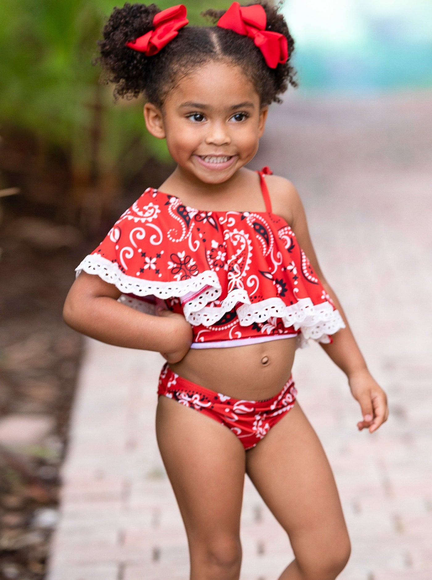 Two-Piece Girls Swimsuits | Paisley Print Ruffled Tankini Swimsuit