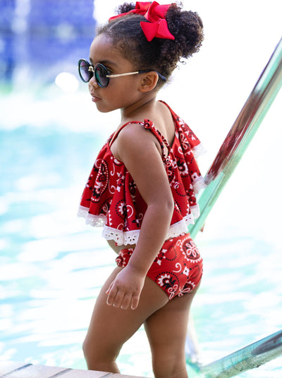 Two-Piece Girls Swimsuits | Paisley Print Ruffled Tankini Swimsuit