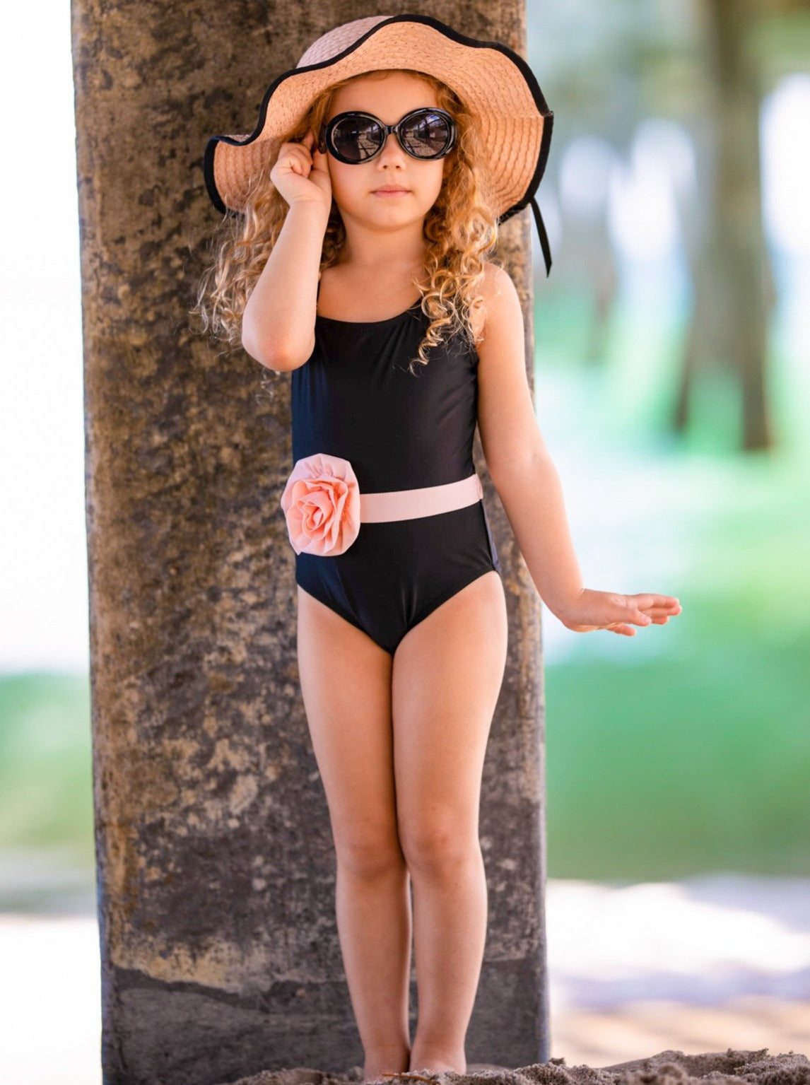 Kids Swimsuits | Girls One Shoulder Flower Belt One Piece Swimsuit