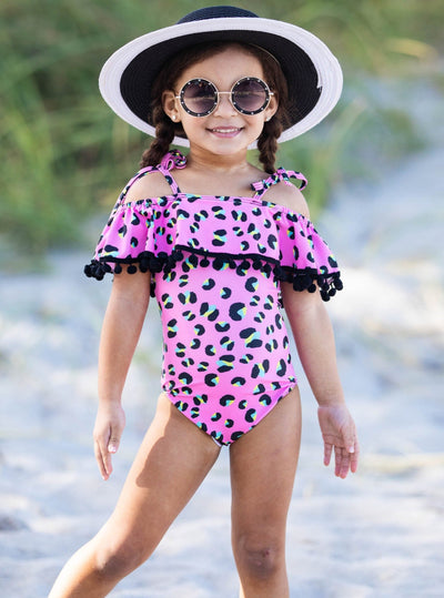 Kids Swimsuits | Little Girls Leopard Tassel Bib One Piece Swimsuit