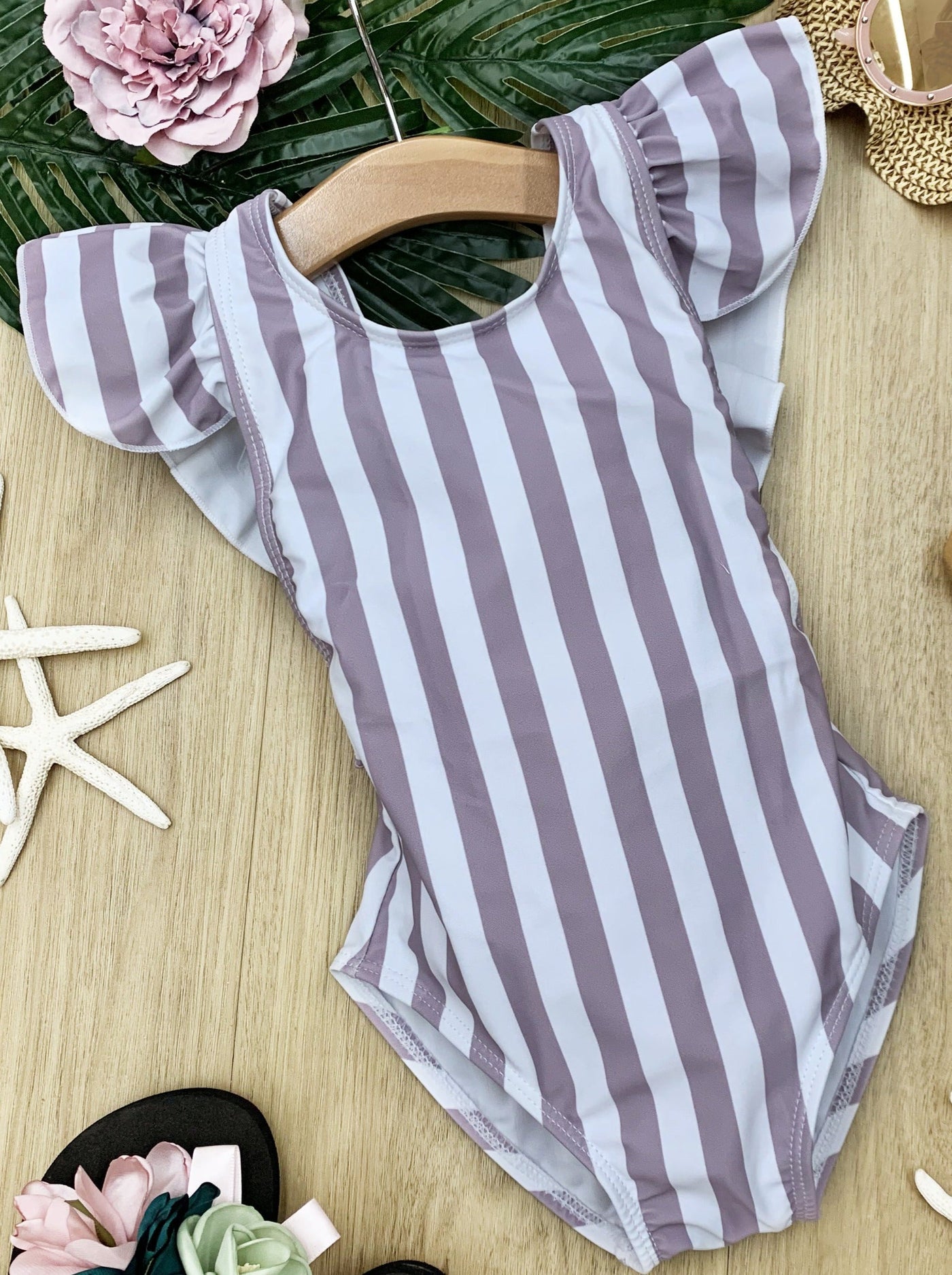 Kids Swimsuits | Little Girls Cap Sleeve Cross Back One Piece Swimsuit