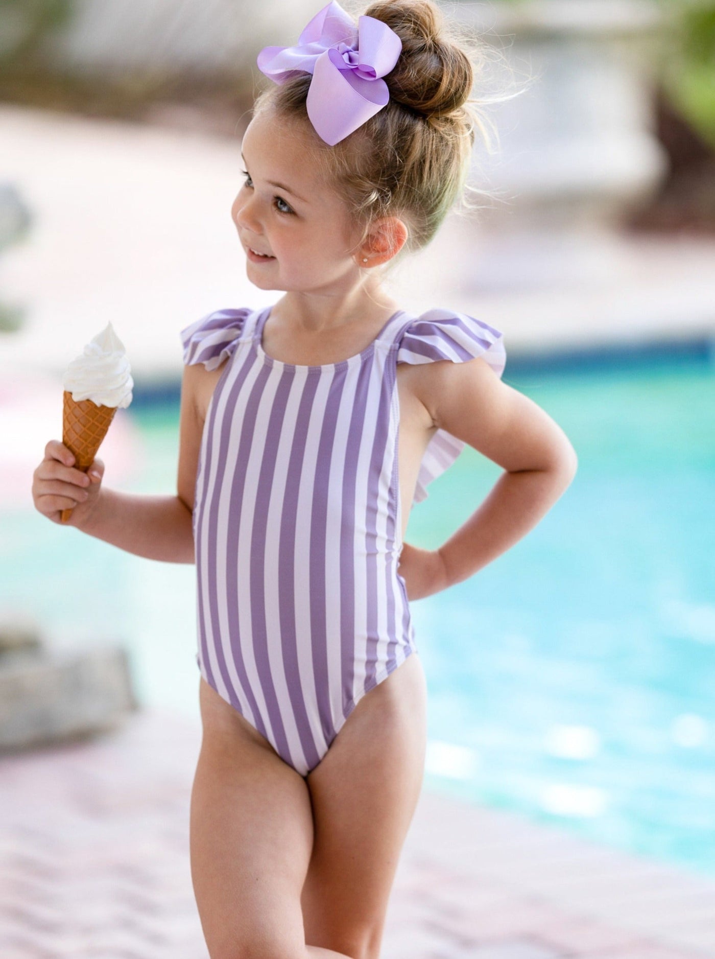 Kids Swimsuits | Little Girls Cap Sleeve Cross Back One Piece Swimsuit