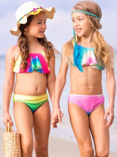 Kids Swimsuits | Girls Gradient Rainbow Flutter Two-Piece Swimsuit 