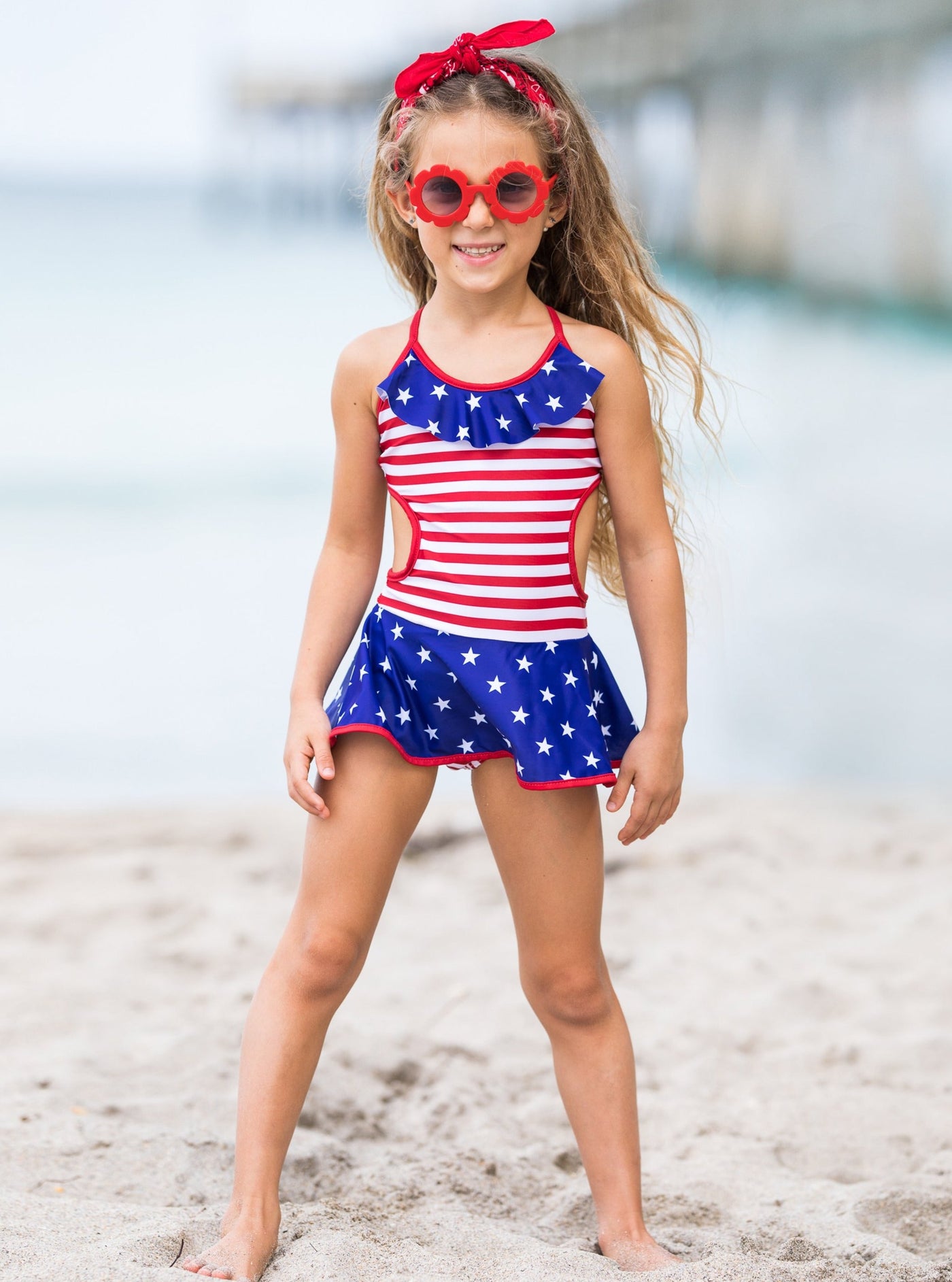 Girls One Piece Swimsuits | American Flag Skirted One Piece Swimsuit
