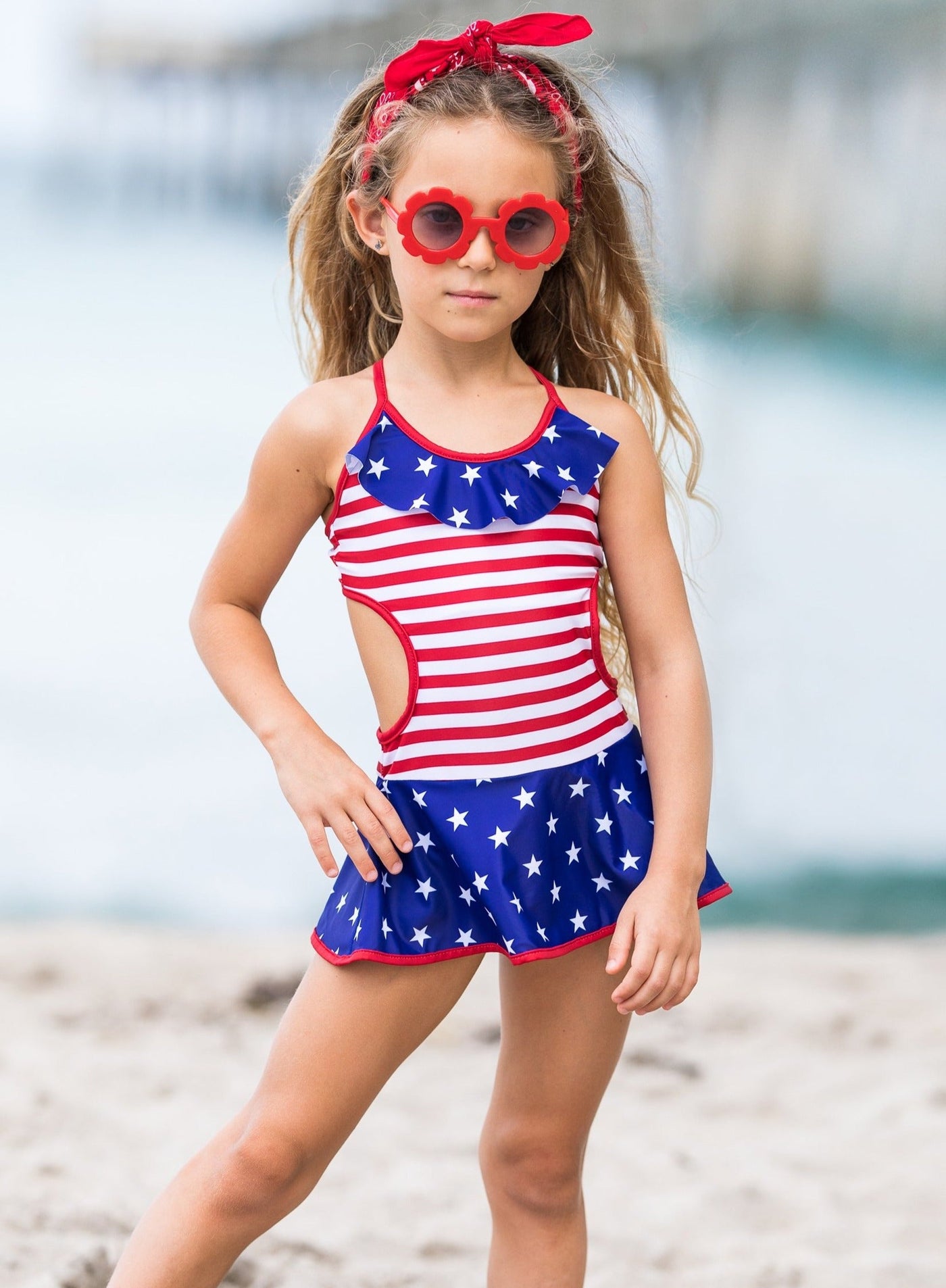 Girls One Piece Swimsuits | American Flag Skirted One Piece Swimsuit