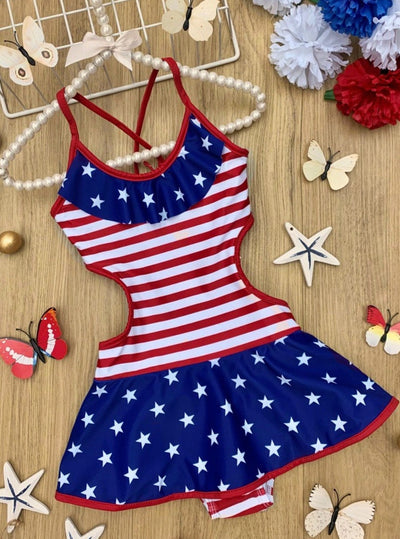 Girls One Piece Swimsuits | American Flag Skirted One Piece Swimsuit