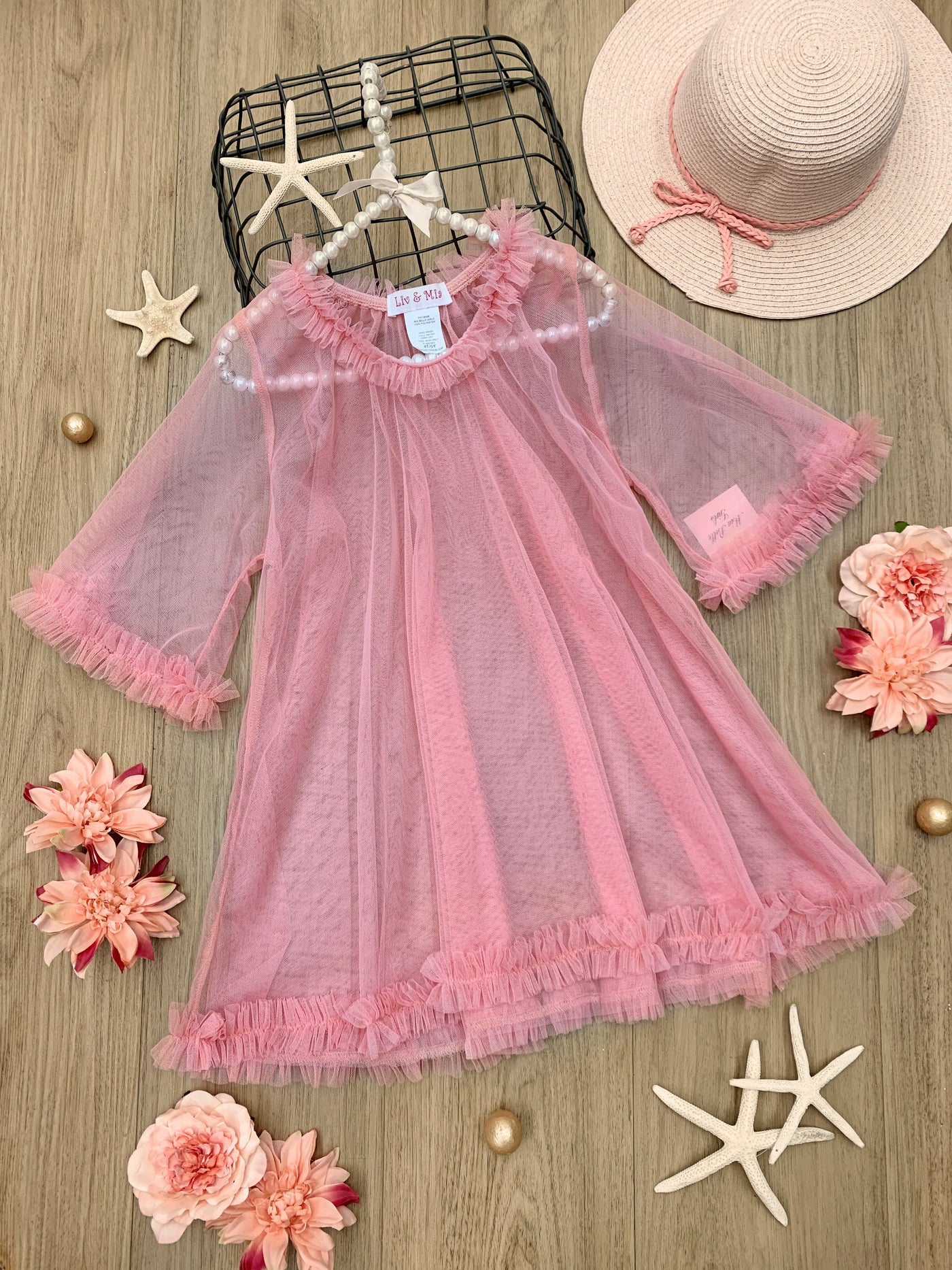 Kids Cute Swimwear | Little Girls Sheer Ruffle Swimsuit Cover Up
