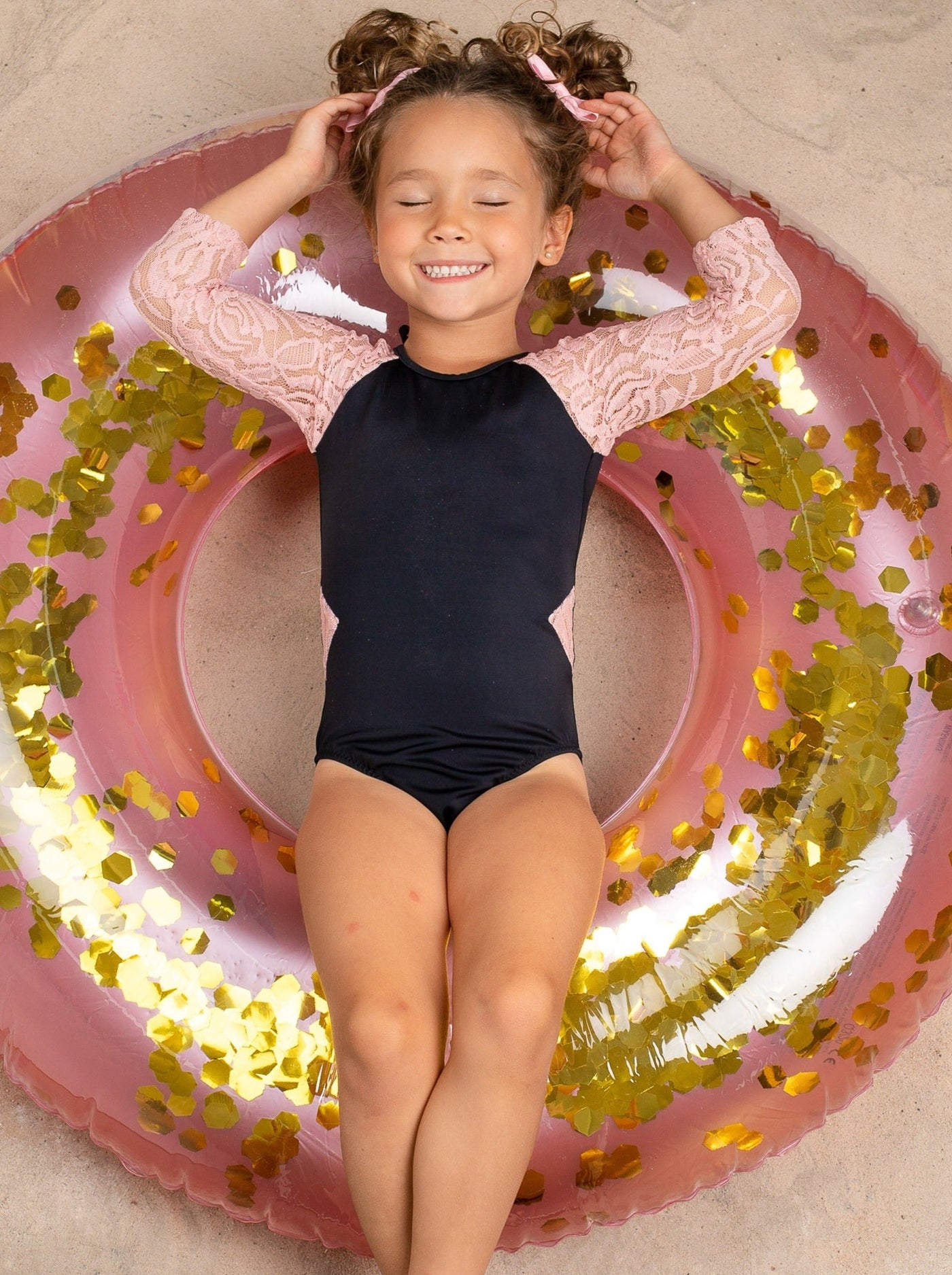 Girls Lace Insert Rash Guard One Piece Swimsuit - Girls One Piece Swimsuit