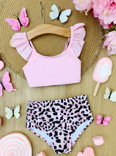 Girls Beach Cheetah Animal Print Two Piece Swimsuit