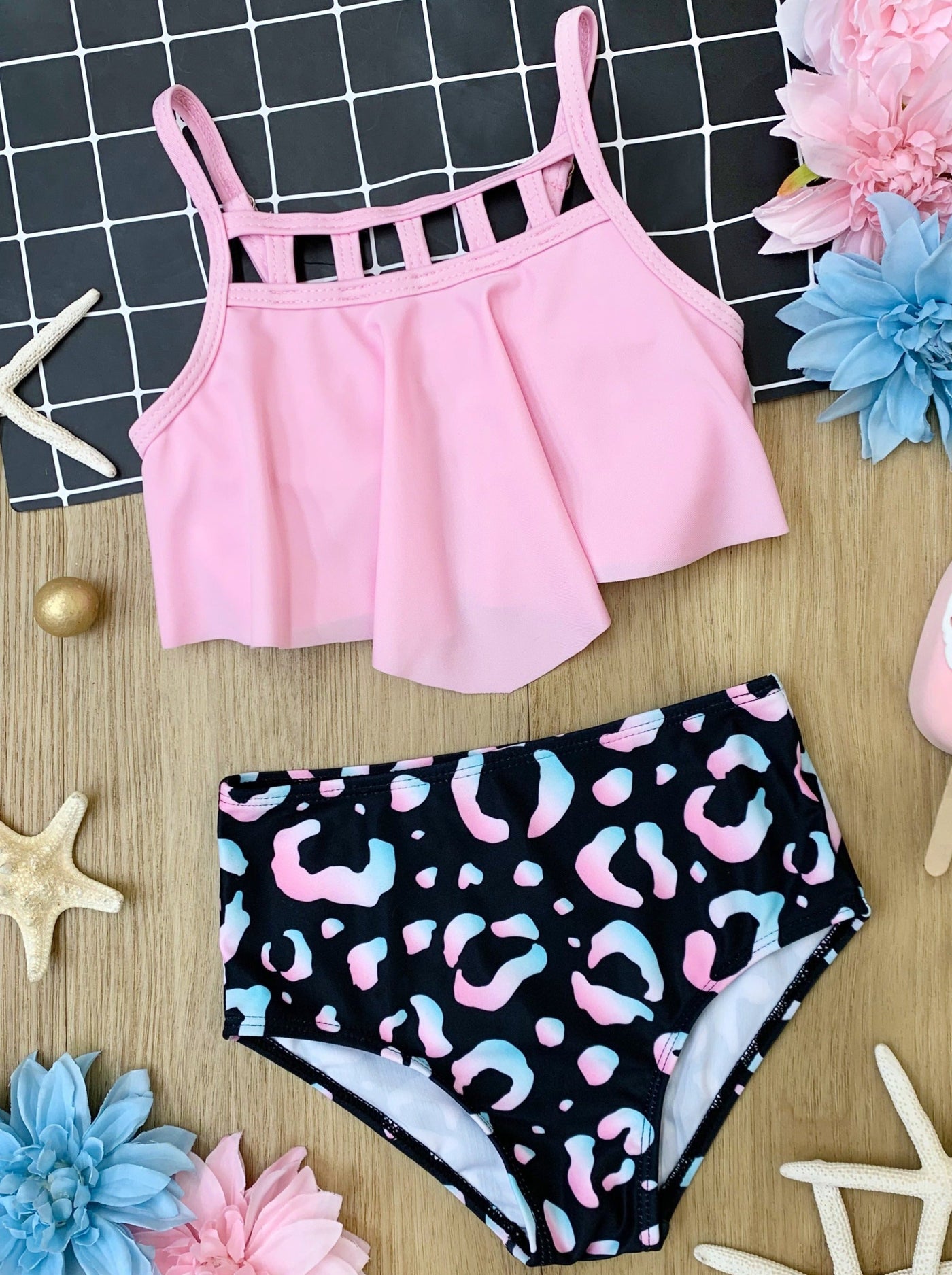 Kids Swimsuits | Little Girls Animal Print Two Piece Tankini Swimsuit