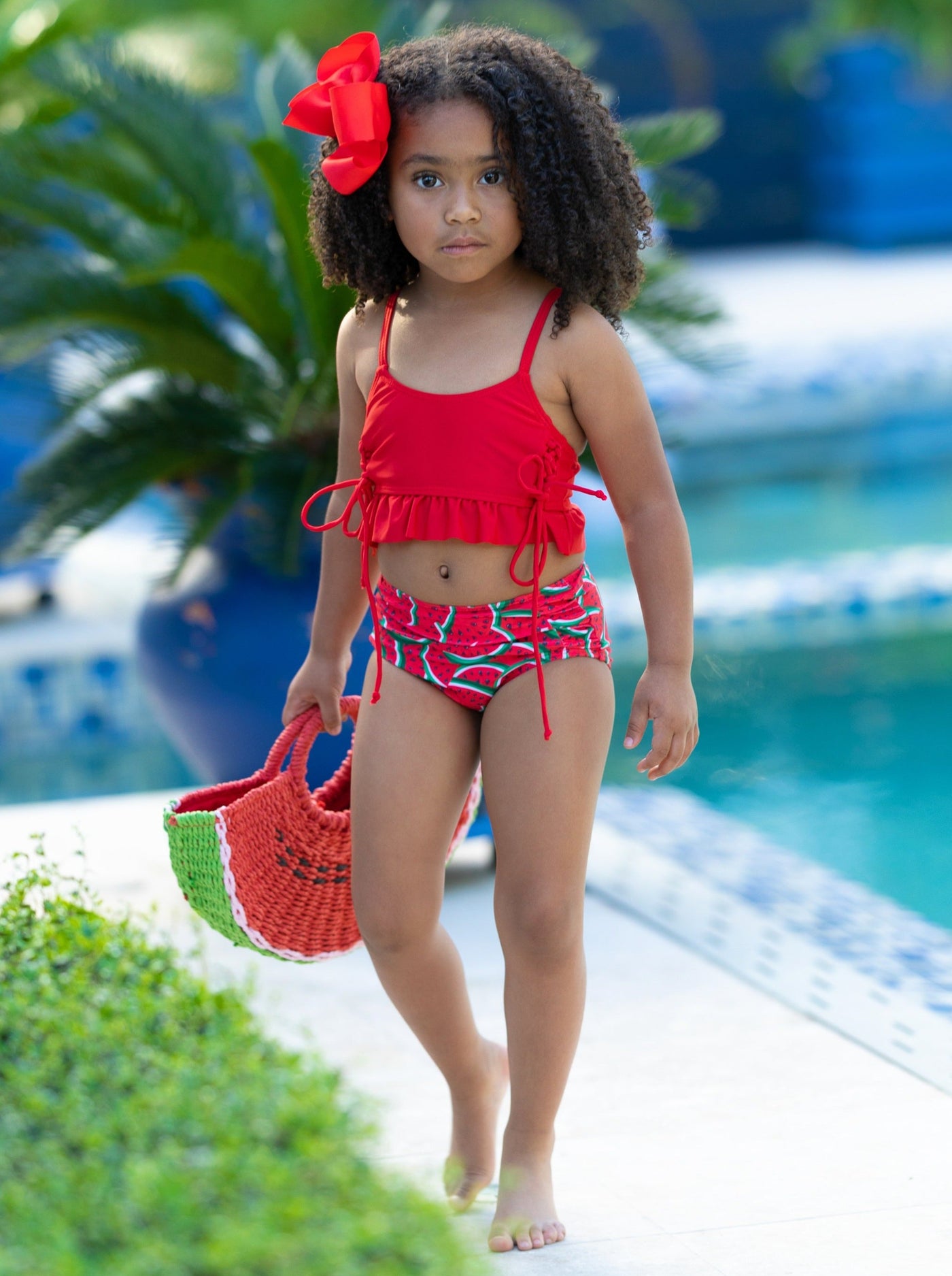 Little Girls Swimwear | Girls Red Watermelon Print Two Piece Swimsuit