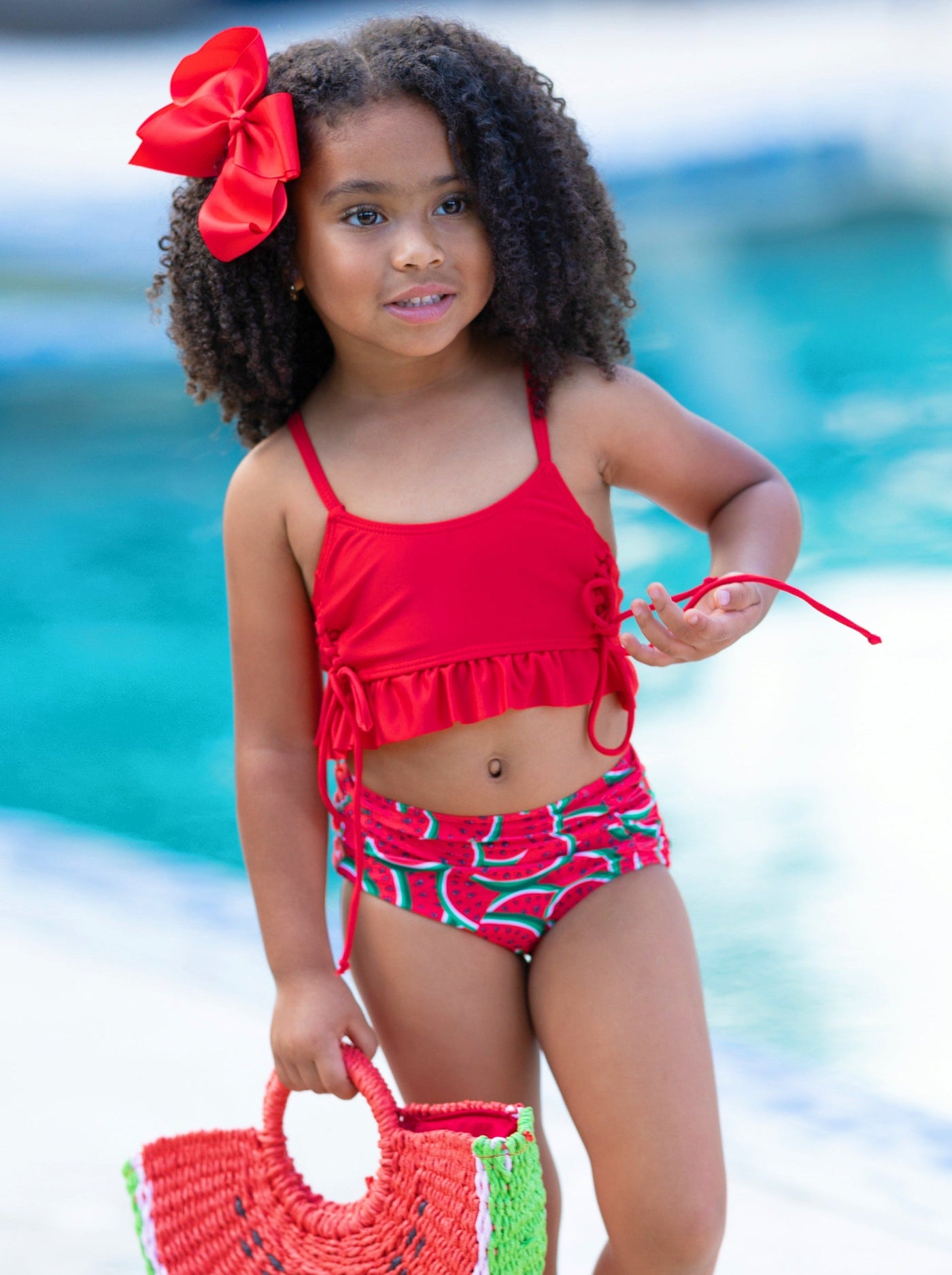 Little Girls Swimwear | Girls Red Watermelon Print Two Piece Swimsuit