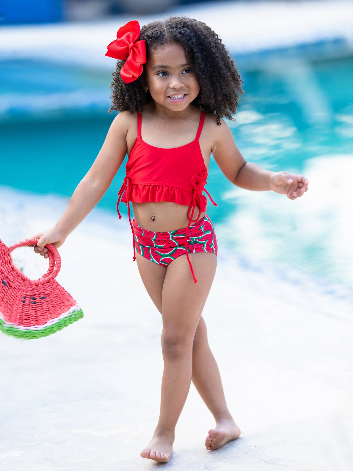 Little Girls Swimwear | Girls Red Watermelon Print Two Piece Swimsuit