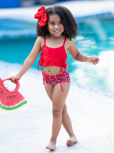 Little Girls Swimwear | Girls Red Watermelon Print Two Piece Swimsuit