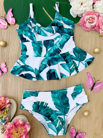 Toddlers Swimsuits | Girls Palm Tree Print Tankini Two Piece Swimsuit
