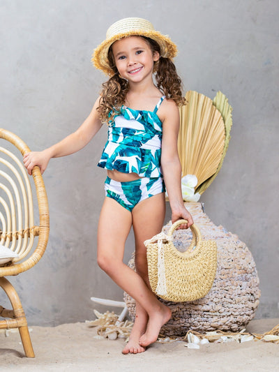 Toddlers Swimsuits | Girls Palm Tree Print Tankini Two Piece Swimsuit