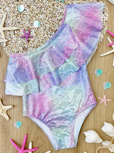 Toddlers Mermaid Swimsuits | Mermaid One Shoulder One Piece Swimsuit