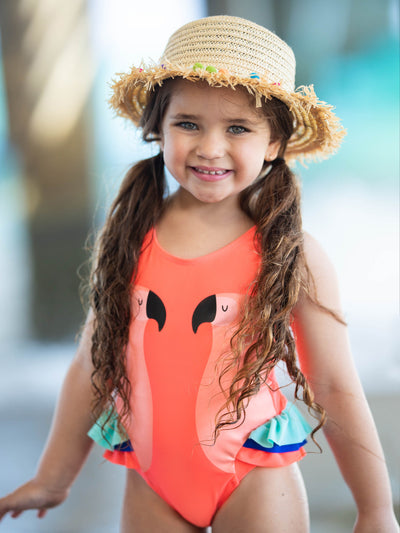 Girls Parrot Side Ruffle One Piece Swimsuit - Girls One Piece Swimsuit