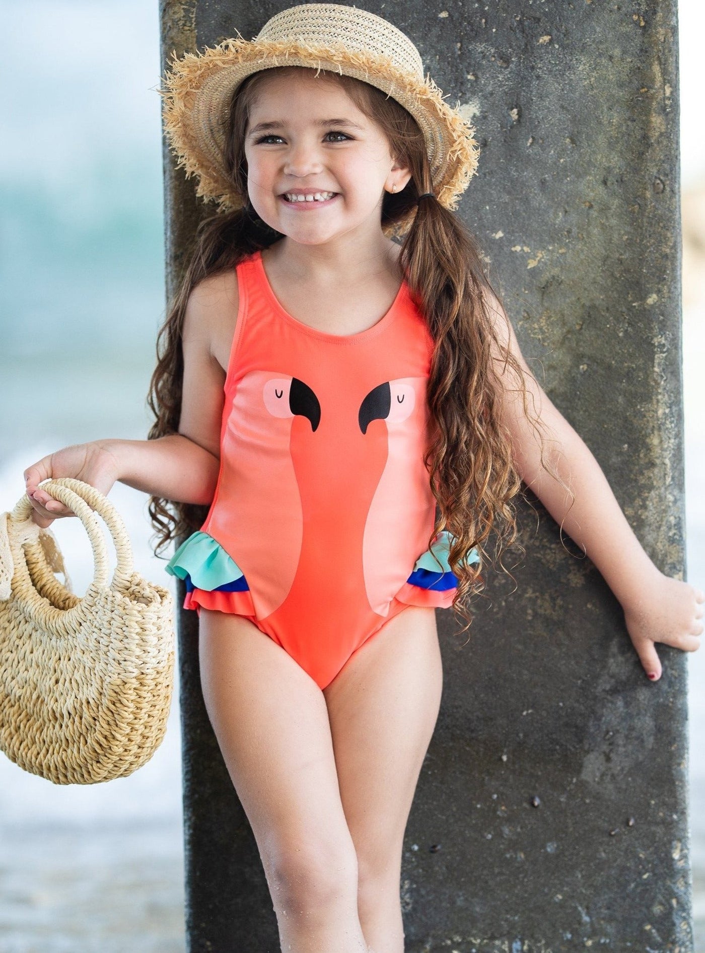 Girls Parrot Side Ruffle One Piece Swimsuit - Girls One Piece Swimsuit