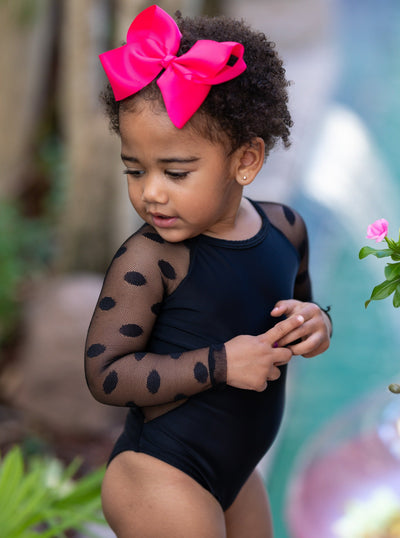 Little Girls Cute Swimsuits | One Piece Polka Dot Sleeve Swimsuit