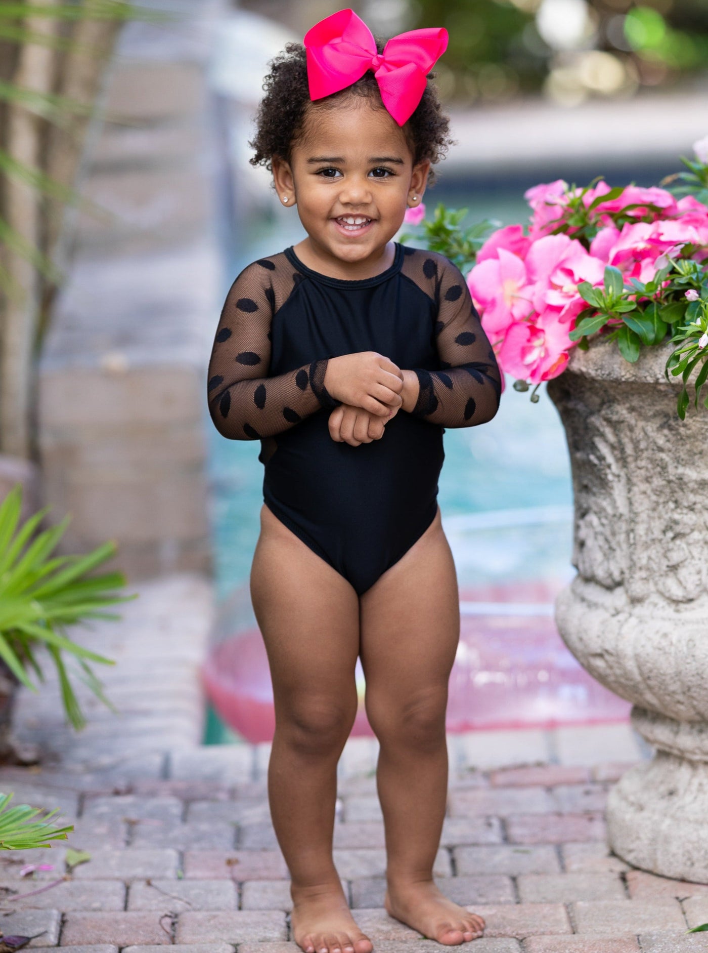 Little Girls Cute Swimsuits | One Piece Polka Dot Sleeve Swimsuit