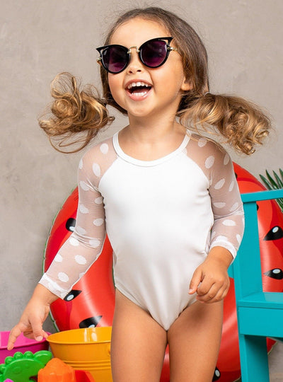 Little Girls Swimsuits | Polka Dot Sheer Sleeve One Piece Swimsuit