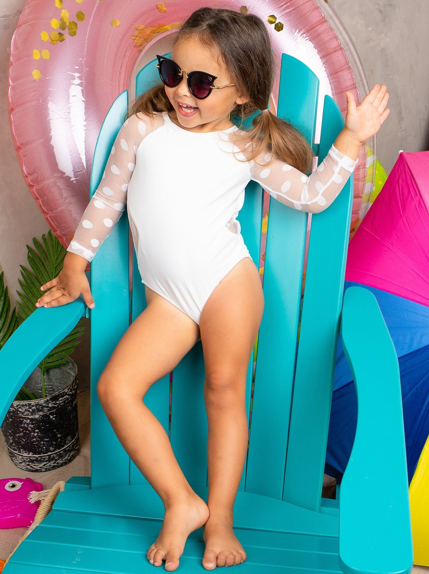 Little Girls Swimsuits | Polka Dot Sheer Sleeve One Piece Swimsuit