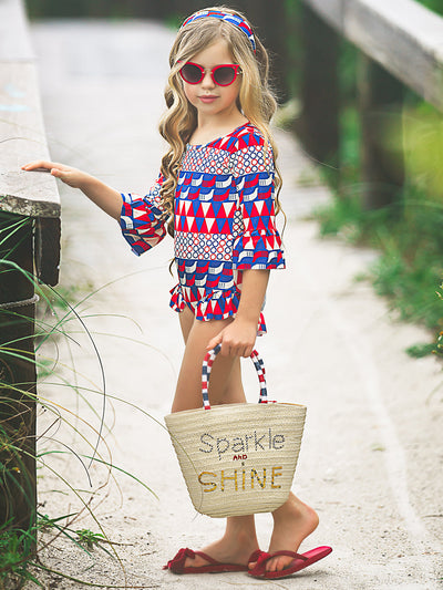 Kids Swimwear | Girls Rash Guard One Piece Swimsuit & Headband Set