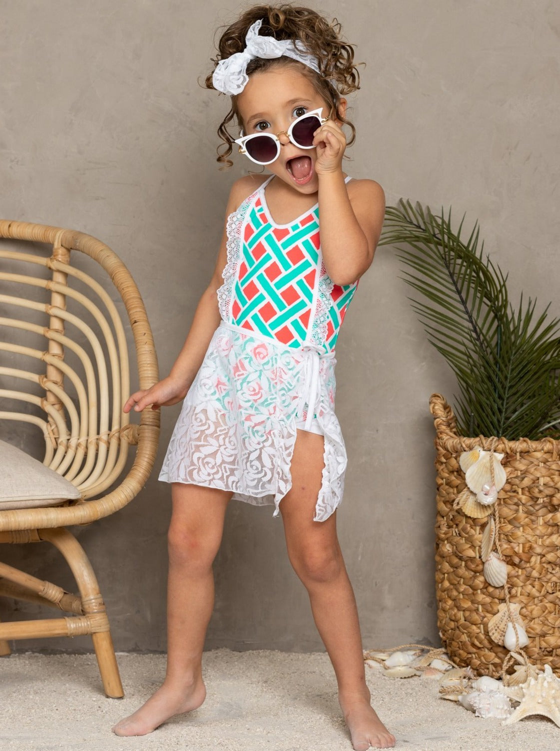 Kids Swim Accessories | Girls Lace Sarong & Matching Headband Set
