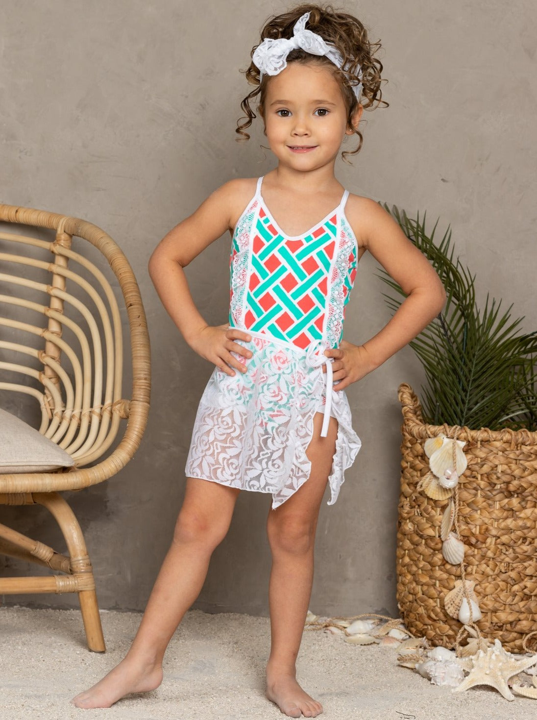 Kids Swim Accessories | Girls Lace Sarong & Matching Headband Set
