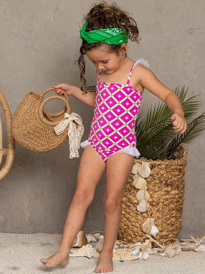 Kids Resort Wear | Girls Flutter Sleeve Side Ruffle One Piece Swimsuit