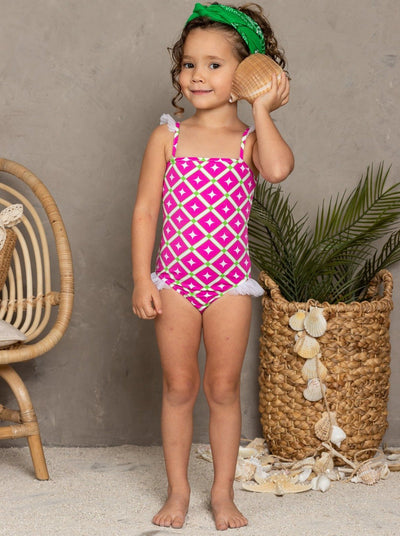 Kids Resort Wear | Girls Flutter Sleeve Side Ruffle One Piece Swimsuit