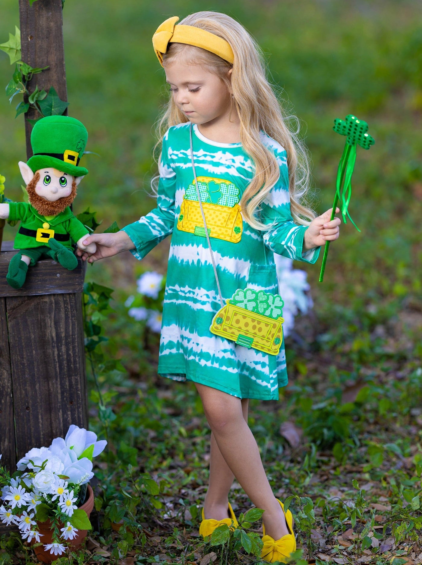 St. Patrick's Day Clothes | Tie-Dye Dress, Knee Socks & Purse Set