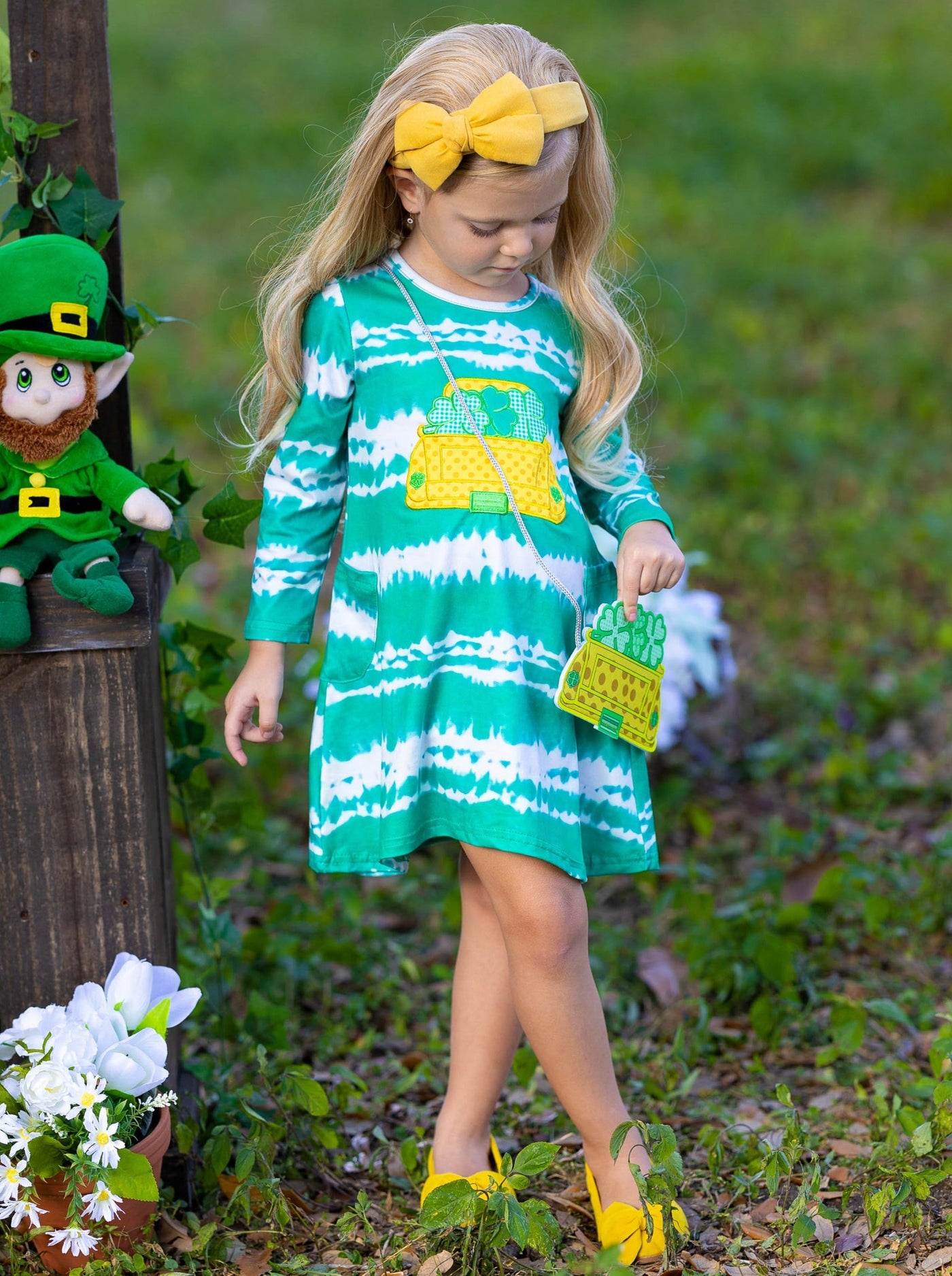 St. Patrick's Day Clothes | Tie-Dye Dress, Knee Socks & Purse Set