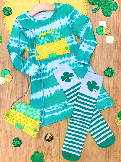 St. Patrick's Day Clothes | Tie-Dye Dress, Knee Socks & Purse Set