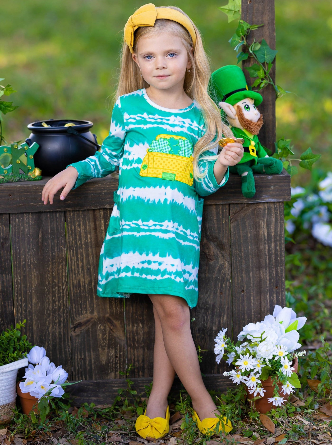 St. Patrick's Day Clothes | Tie-Dye Dress, Knee Socks & Purse Set
