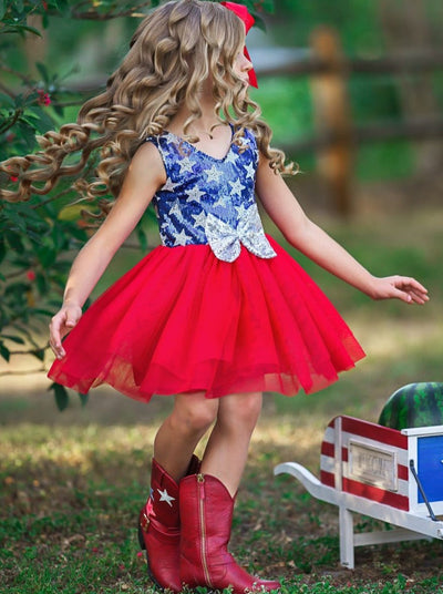 Girls 4th of July Dresses | Sleeveless Star Sequin Bodice Tutu Dress