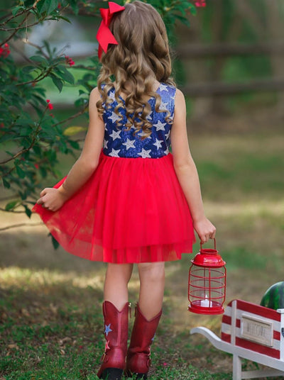 Girls 4th of July Dresses | Sleeveless Star Sequin Bodice Tutu Dress