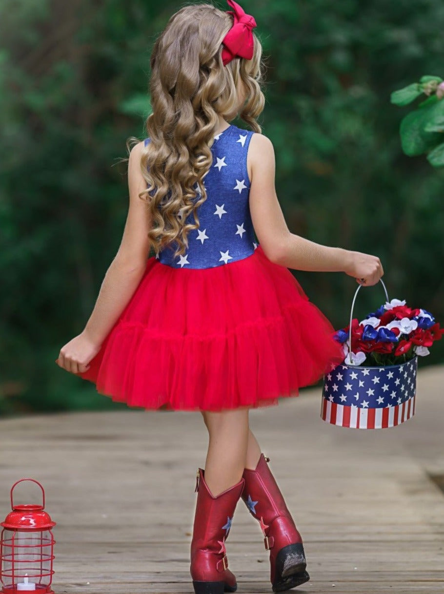 Girls 4th of July Outfit | Star Print Bodice Red Tulle Tutu Dress