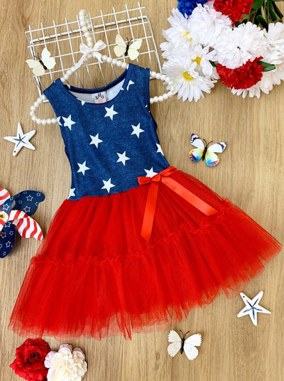 Girls 4th of July Outfit | Star Print Bodice Red Tulle Tutu Dress