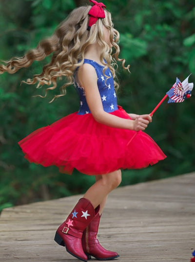 Girls 4th of July Outfit | Star Print Bodice Red Tulle Tutu Dress