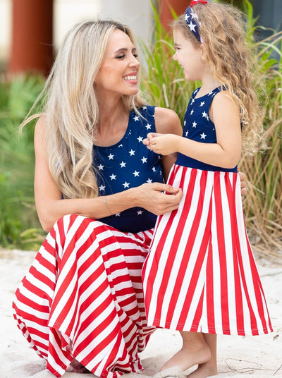 Mommy & Me 4th Of July Dresses | Sleeveless US Flag Maxi Sundress